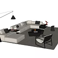 Modern Beige L Shaped Sofa Coffee Table Set With Accent Pillows Armchair And Fruit Decor