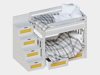 Modern Upper and Lower Bed Children's Double Bed 3d model