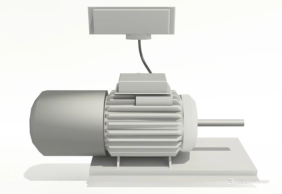 Automotive Motor Component With Control Box Wiring Cylindrical Body Cooling Fins And Base Mount 3d model 