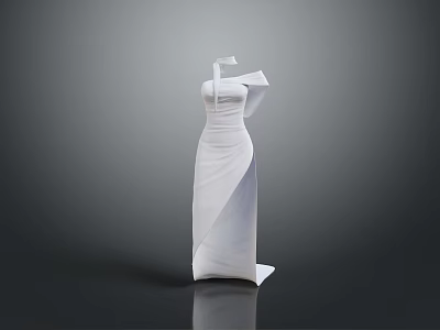 White One Shoulder Dress With Slit Displayed On Mannequin Against Black Background 3d model