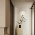Minimalist Entryway Hallway Interior Design With Pedestal Black Vase And Green Foliage