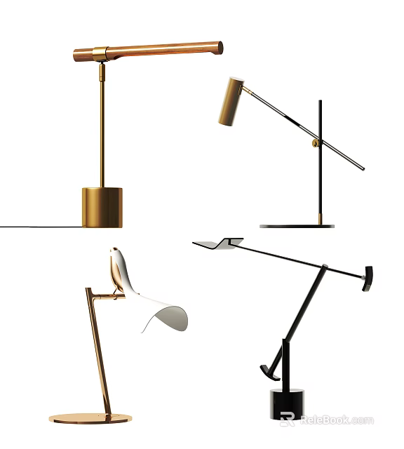 Modern Table Lamp Designs With Adjustable Arm And Metal Base Features 3d model 