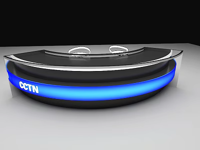 Modern Curved Office Desk With Blue Lighting And CCIN Logo 3d model
