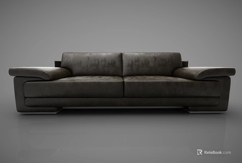 Modern Dark Leather Two Seater Sofa With Clean Lines And Armrests 3d model 