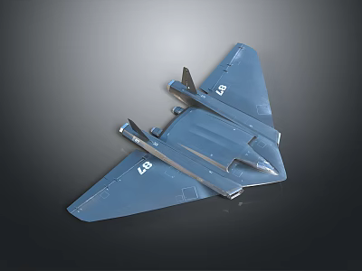 Blue Stealth Fighter Jet Model Featuring Delta Wing Design And Number 45 Details 3d model