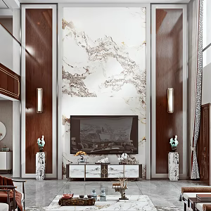 New Chinese Duplex Living Room Villa Living Room 3d model