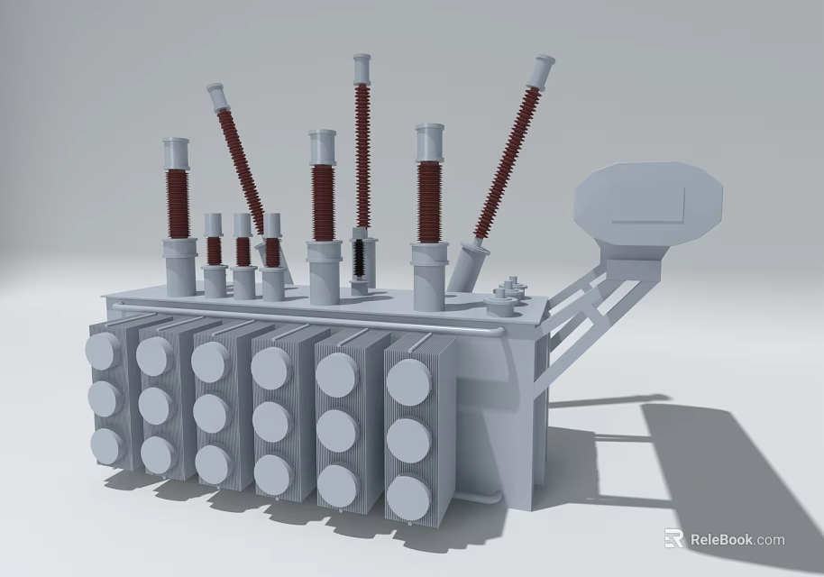 Industrial High Voltage Power Equipment With Cylindrical Radiators And Insulator Rods 3d model 