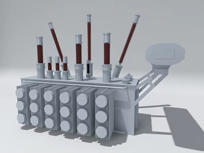 Industrial High Voltage Power Equipment With Cylindrical Radiators And Insulator Rods 3d model