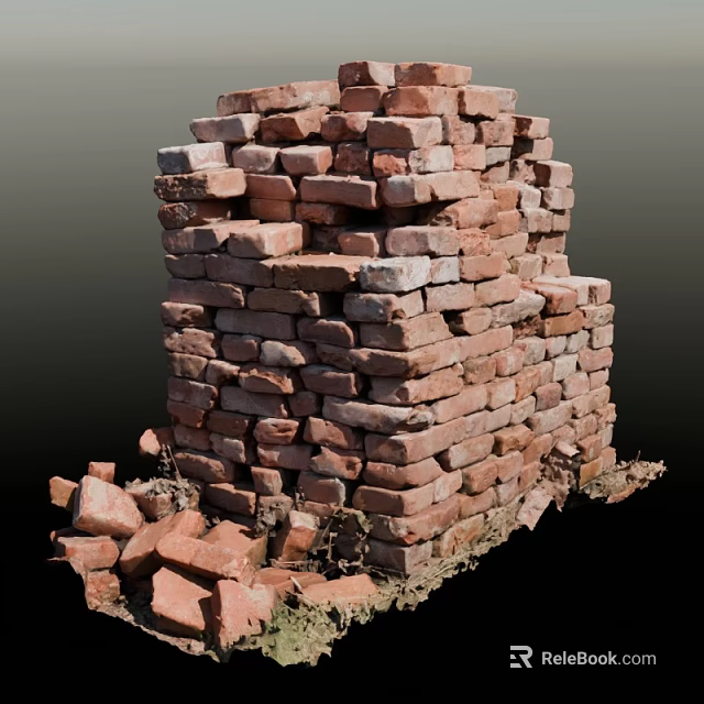 Rustic Stone and Wood Structure With Stacked Red Bricks and Natural Timber Elements 3d model 