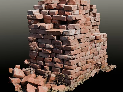 Rustic Stone and Wood Structure With Stacked Red Bricks and Natural Timber Elements 3d model