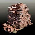 Rustic Stone and Wood Structure With Stacked Red Bricks and Natural Timber Elements 3d model