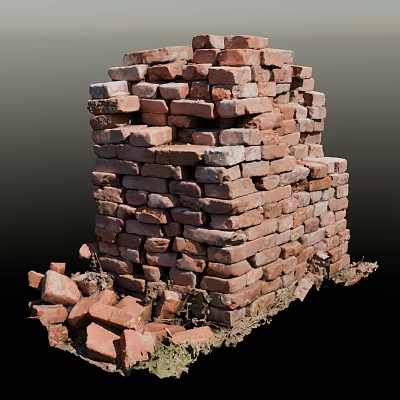 Rustic Stone and Wood Structure With Stacked Red Bricks and Natural Timber Elements 3d model