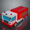Cartoon Style Red And White Fire Truck With Ladder And Red Lights