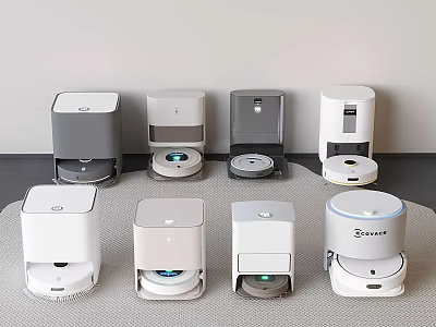 Smart Machines Various Robot Vacuum Models With Different Designs And Colors For Home Cleaning 3d model