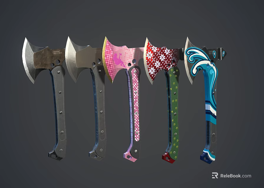 Colorful Axes Collection With Various Handle Designs And Patterns 3d model 