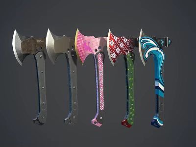 Colorful Axes Collection With Various Handle Designs And Patterns 3d model
