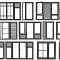 Various Modern Window Designs in Grid Layout with Glass Panels and Shutters 3d model