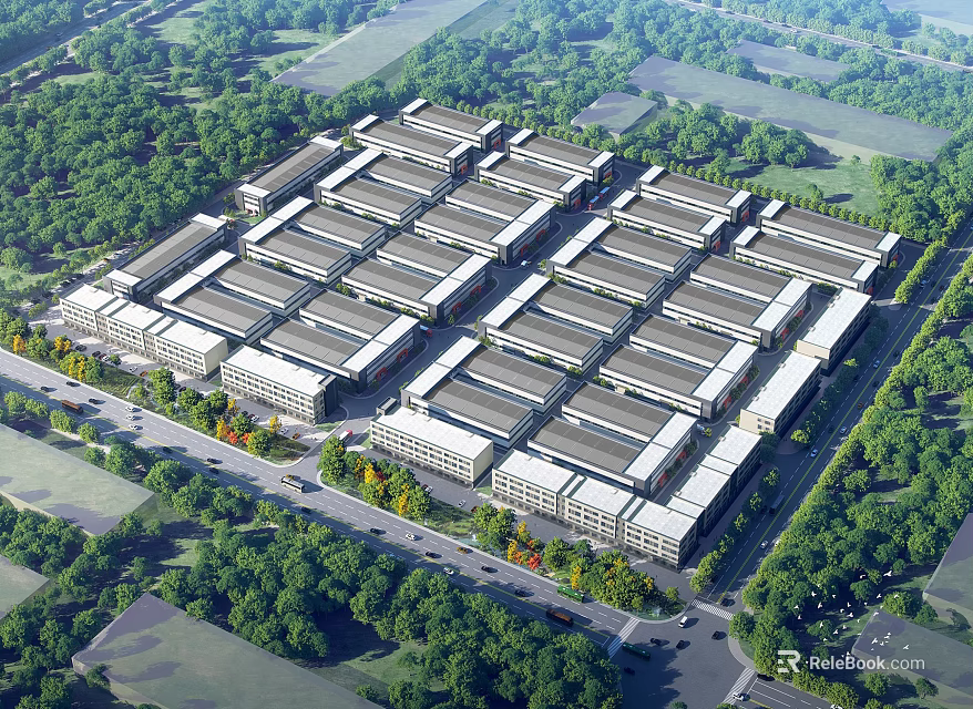 Industrial Factory Complex With Multiple Buildings Neat Layout And Surrounding Greenery 3d model 