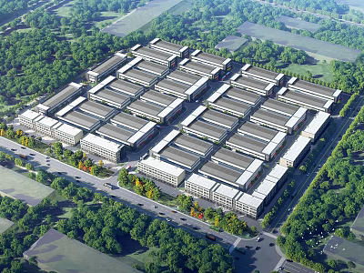 Industrial Factory Complex With Multiple Buildings Neat Layout And Surrounding Greenery 3d model