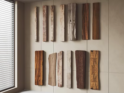 Natural Stone And Wood Wall Decor With Various Rustic Textured Wooden Planks 3d model