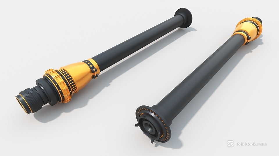 Industrial Equipment Drive Shafts With Black Yellow And All Black Metal Components Connection Structures 3d model 