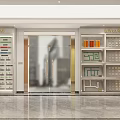 Modern Ceramic Showroom Interior With Tile Samples On Shelves And Glass Doors