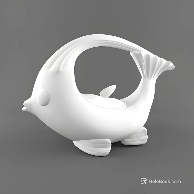 White Fish Shaped Sculpture With Modern Design And Smooth Surface 3d model