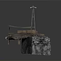 Modern Rock Platform Structure With Metal Tower Wooden Deck And Industrial Frames 3d model