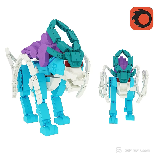 Colorful Mechanical Building Block Dolls Large And Small With Intricate Blue Purple White Parts 3d model 