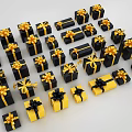 Ornament Decoration Set With Black And Yellow Gift Boxes And Golden Bows