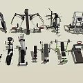 Various Sports Equipment for Fitness Workouts Including Treadmills Dumbbells and Multi Functional Trainers