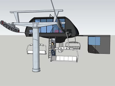 Modern Cableway Amusement Ride With Steel Support Structure Glass Windows And Chairlift Seats 3d model