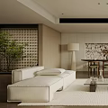 Modern Living Room Interior With White Sofa Coffee Table Rug And Floor to Ceiling Windows