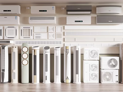 Various Models Of Wall Mounted Standing Air Conditioners And Fans 3d model
