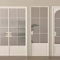 White Double Doors With Glass Panes And Plant Shadows On Wooden Floor