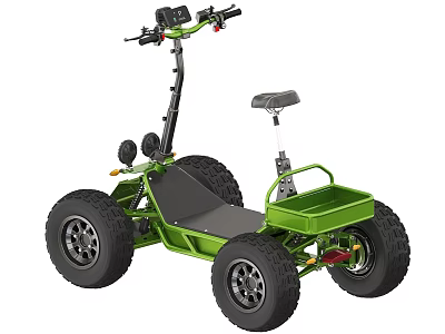 Green Four Wheel Electric Off Road Vehicle With Seat And Storage Basket 3d model