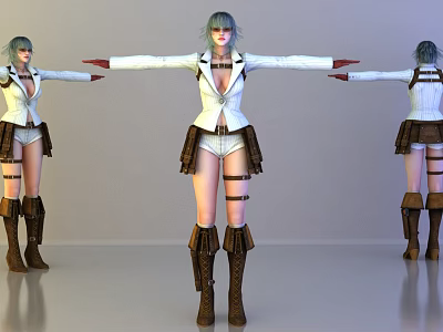 Game Movie Character with White Top Brown Skirt and Brown Boots Three Angles View 3d model