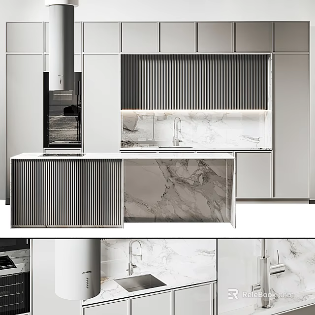 Elegant Modern Kitchen Interior Design With Sleek Cabinets And Marble Countertops 3d model 