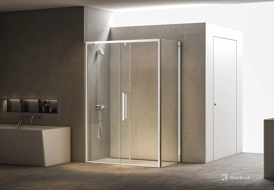 Modern Shower Sauna Interior With Glass Enclosure Steam Room And Stone Walls 3d model 