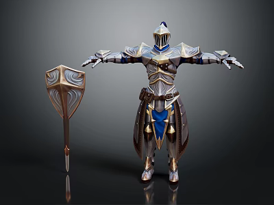 Medieval Knight Shield And Armor With Metallic Blue Gold Accents And Detailed Design 3d model