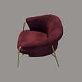Burgundy Velvet Leisure Chair With Curved Armrests And Golden Metal Legs