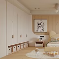Cute Children's Room Interior With Yellow Bed Wall Painting Ceiling Balloons Storage Cabinets And Carpet