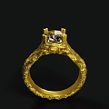 Elegant Gold Ring with Intricate Engraved Patterns and Sparkling Diamond Setting