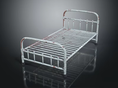 Vintage White Metal Double Bed Frame With Distressed Railings And Rustic Design 3d model