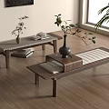 Middle Ancient Style Bed End Stool Book Vase Flower Art 3d model