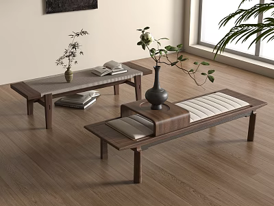Middle Ancient Style Bed End Stool Book Vase Flower Art 3d model