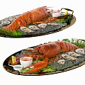 Fresh Lobster and Oysters Platter Served on Ice with Lettuce Lemon and Sauce