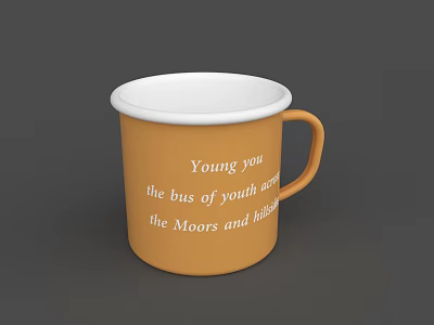 Ceramic Orange Tea Cup With White Rim And Young You Text On Body 3d model