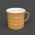 Ceramic Orange Tea Cup With White Rim And Young You Text On Body