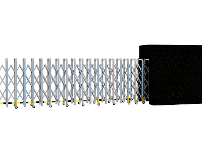 Retractable Gate With Silver Telescopic Diamond Pattern And Black Control Box 3d model